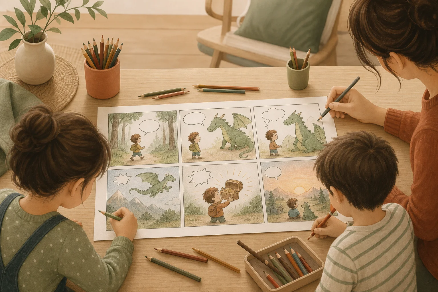 Illustration zur Lomiva-Idee „Familiencomic erfinden“.