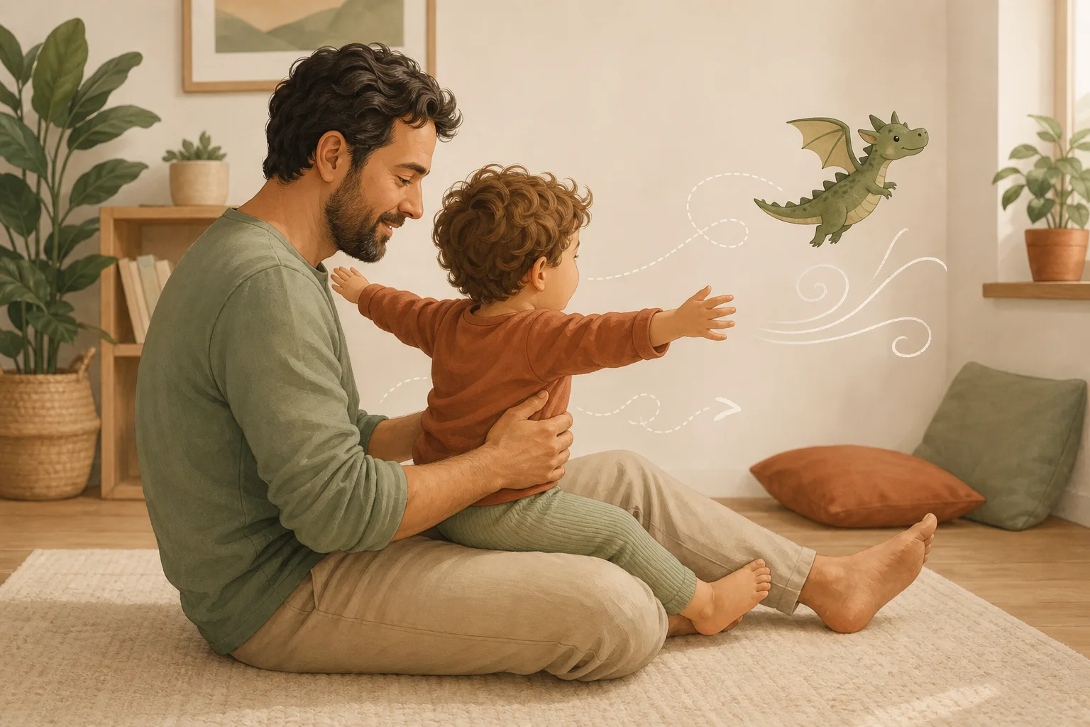 Illustration zur Lomiva-Idee „Der kleine Drache fliegt“.