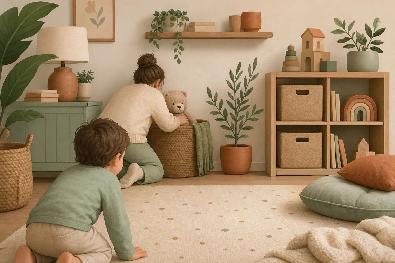 Illustration zur Lomiva-Idee „Kuscheltier-Verstecken“.