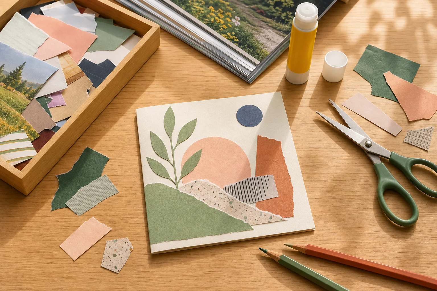 Illustration zur Lomiva-Idee „Postkarten aus Papierresten“.