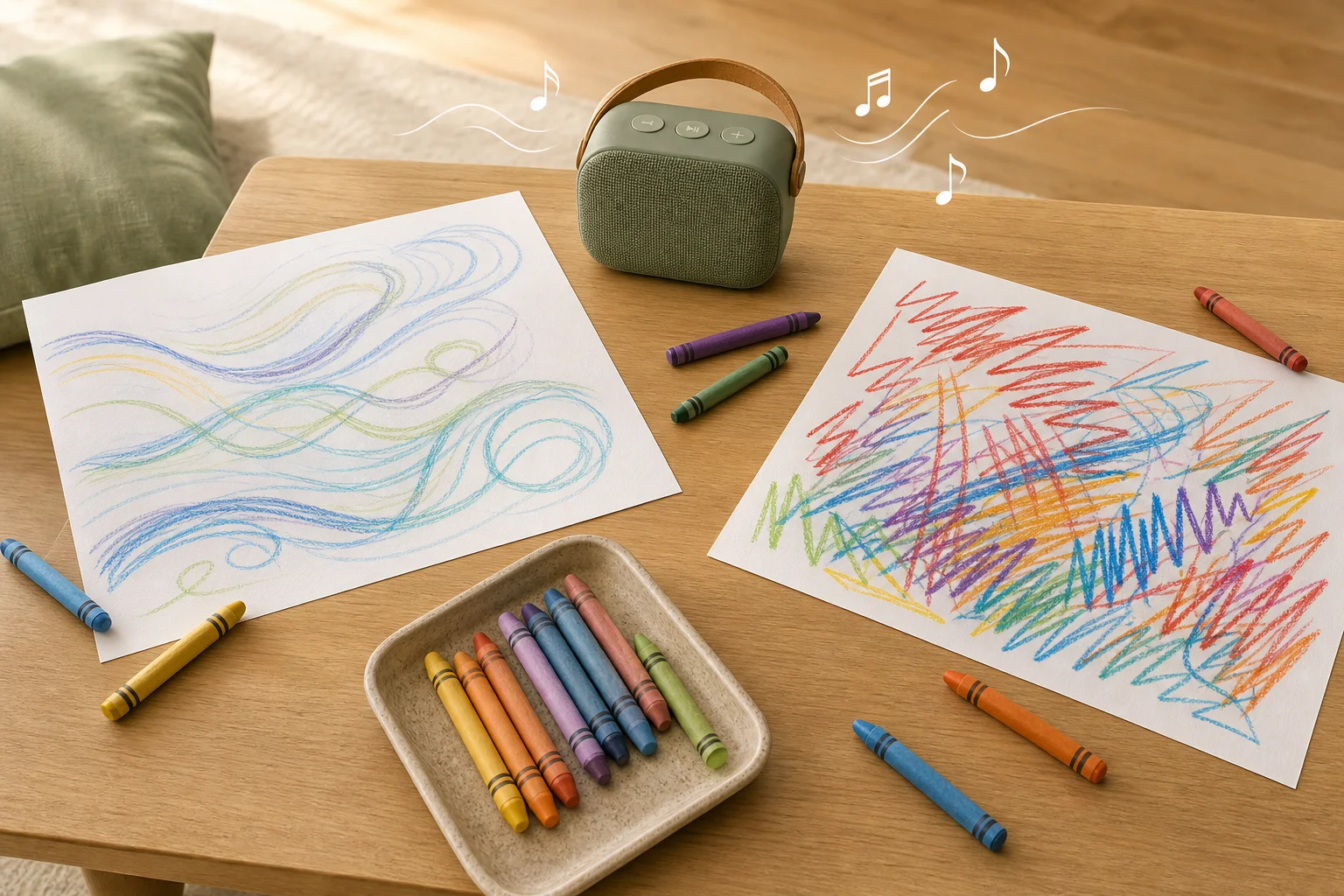 Illustration zur Lomiva-Idee „Malen nach Musik“.