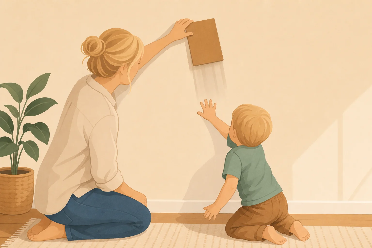 Illustration zur Lomiva-Idee „Karton-Stopp an der Wand“.