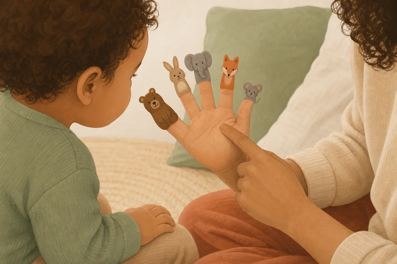 Illustration zur Lomiva-Idee „Fünf Tiere an meiner Hand“.