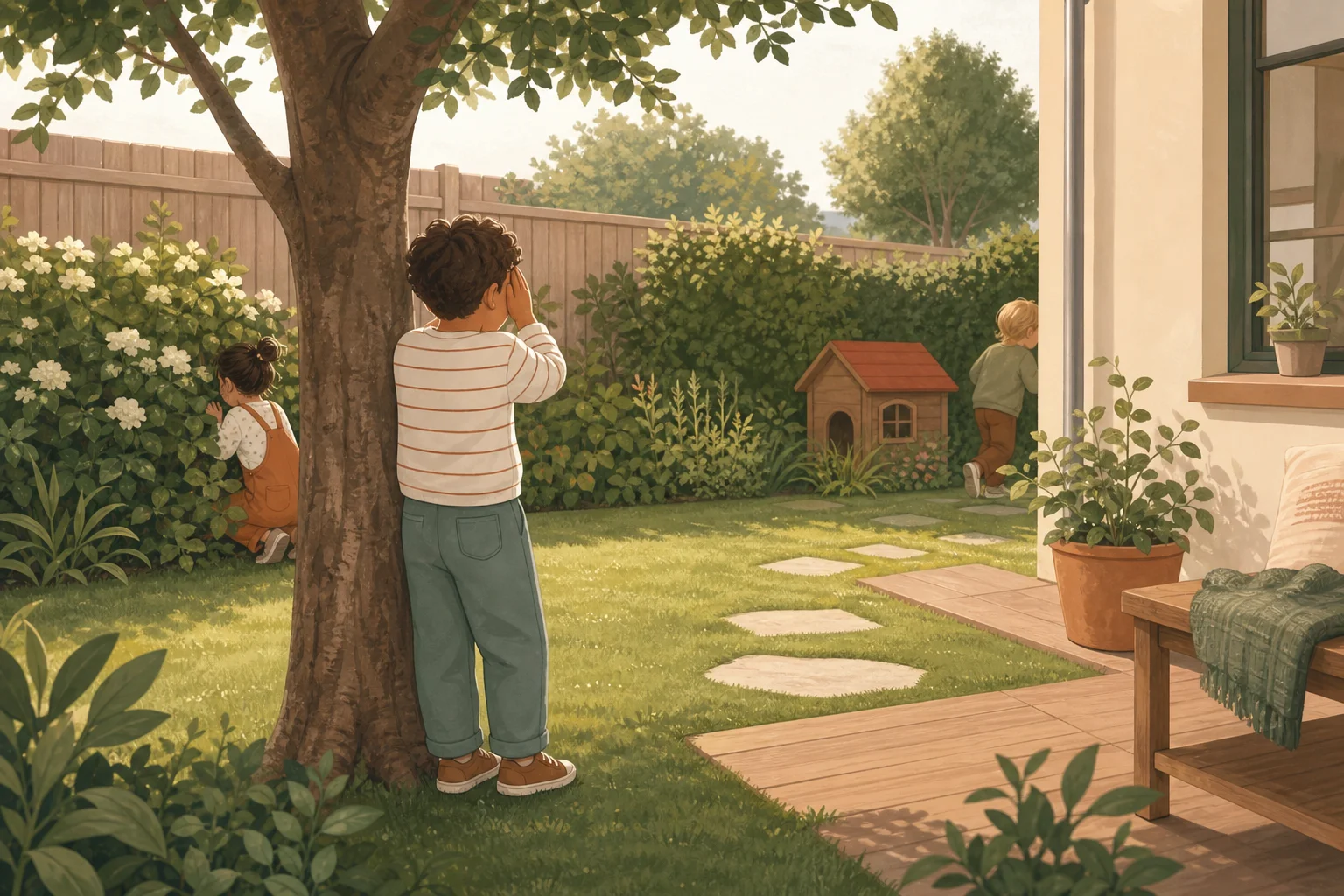 Illustration zur Lomiva-Idee „Verstecken mit klaren Spielgrenzen“.