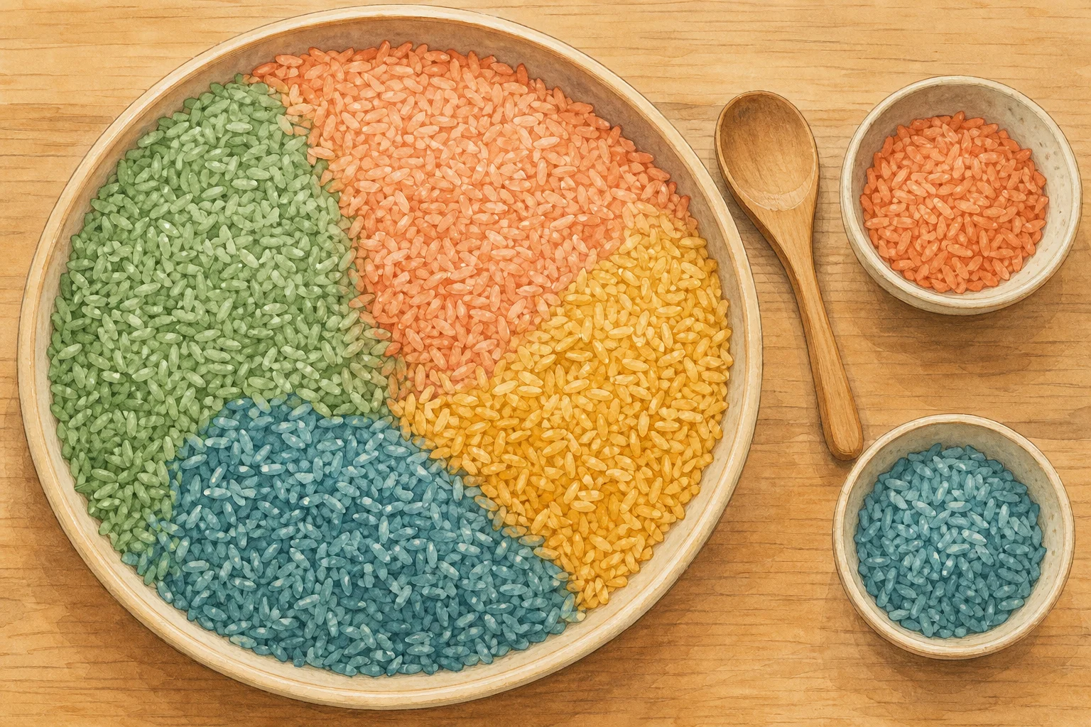 Illustration zur Lomiva-Idee „Regenbogenreis selber machen“.