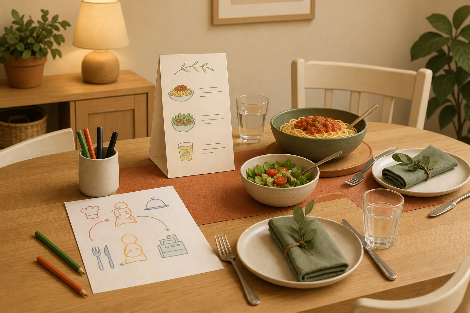 Illustration zur Lomiva-Idee „Familienrestaurant für einen Abend“.