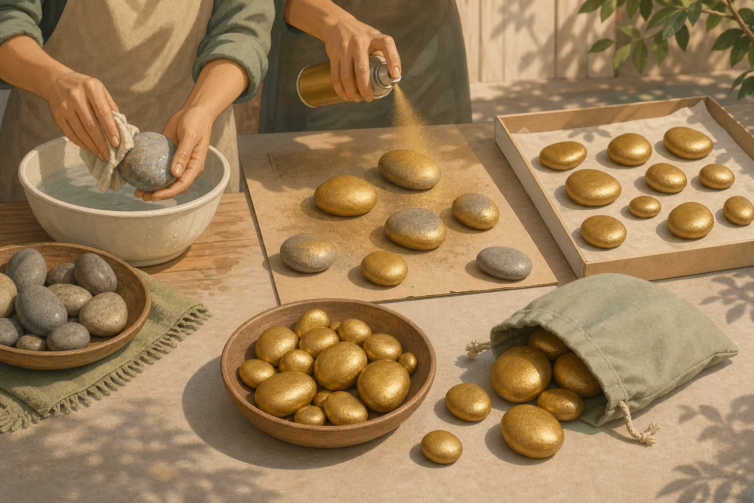 Illustration zur Lomiva-Idee „Goldene Schatzsteine“.
