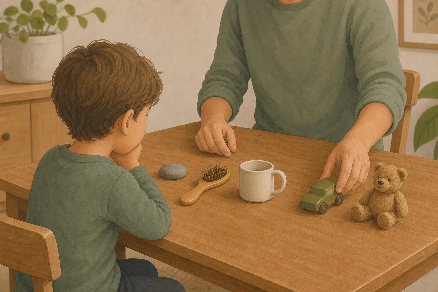 Illustration zur Lomiva-Idee „Was fehlt auf dem Tisch?“.
