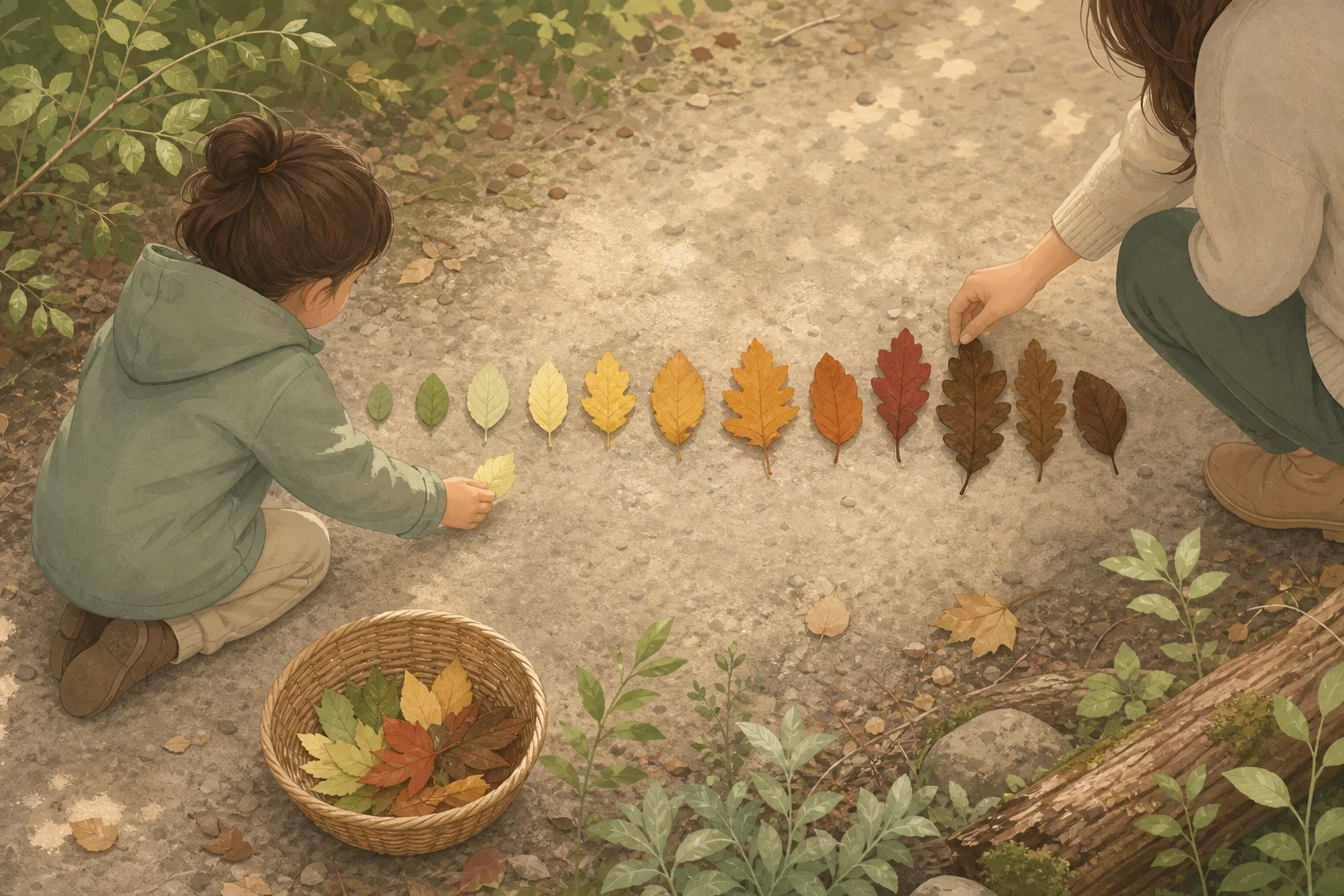 Illustration zur Lomiva-Idee „Blätter-Farbpalette“.