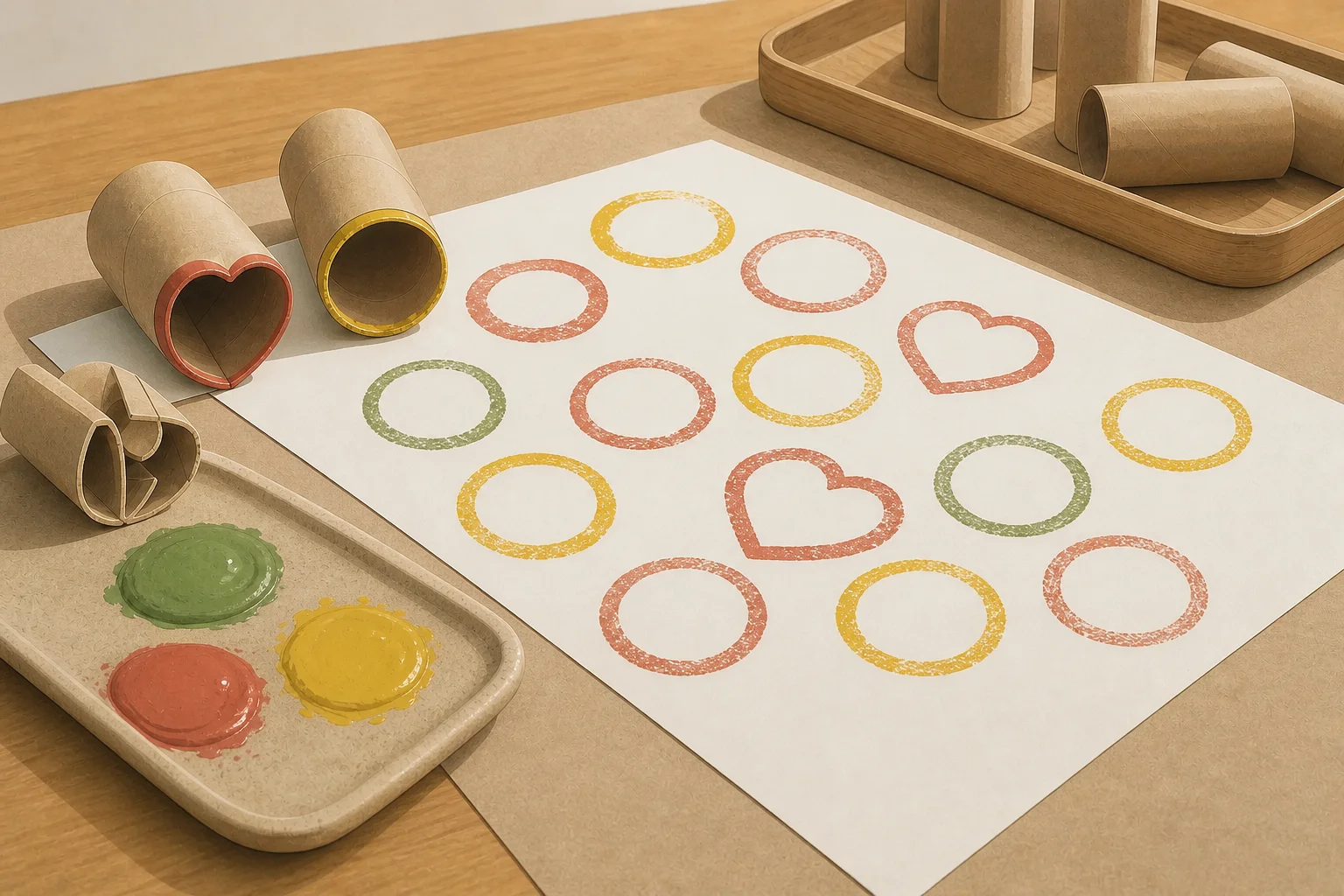 Illustration zur Lomiva-Idee „Stempeln mit Papprollen“.