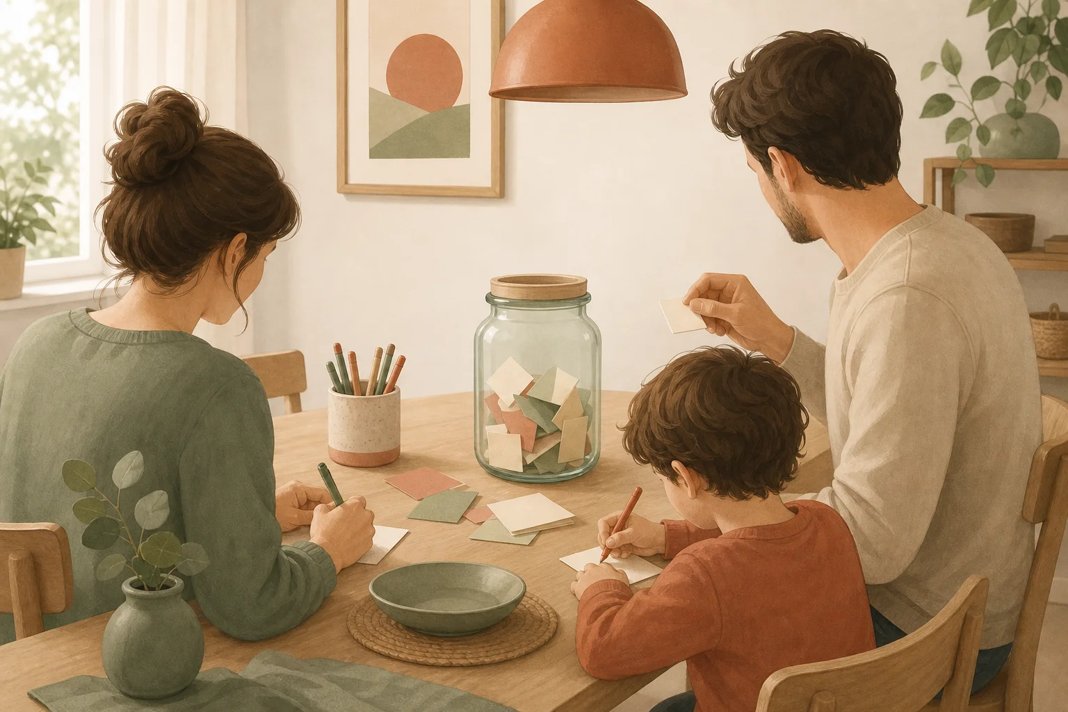 Illustration zur Lomiva-Idee „Familien-Wunschglas“.