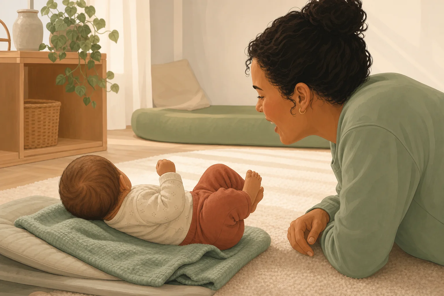 Illustration zur Lomiva-Idee „Kleine Antwortmomente mit dem Baby“.