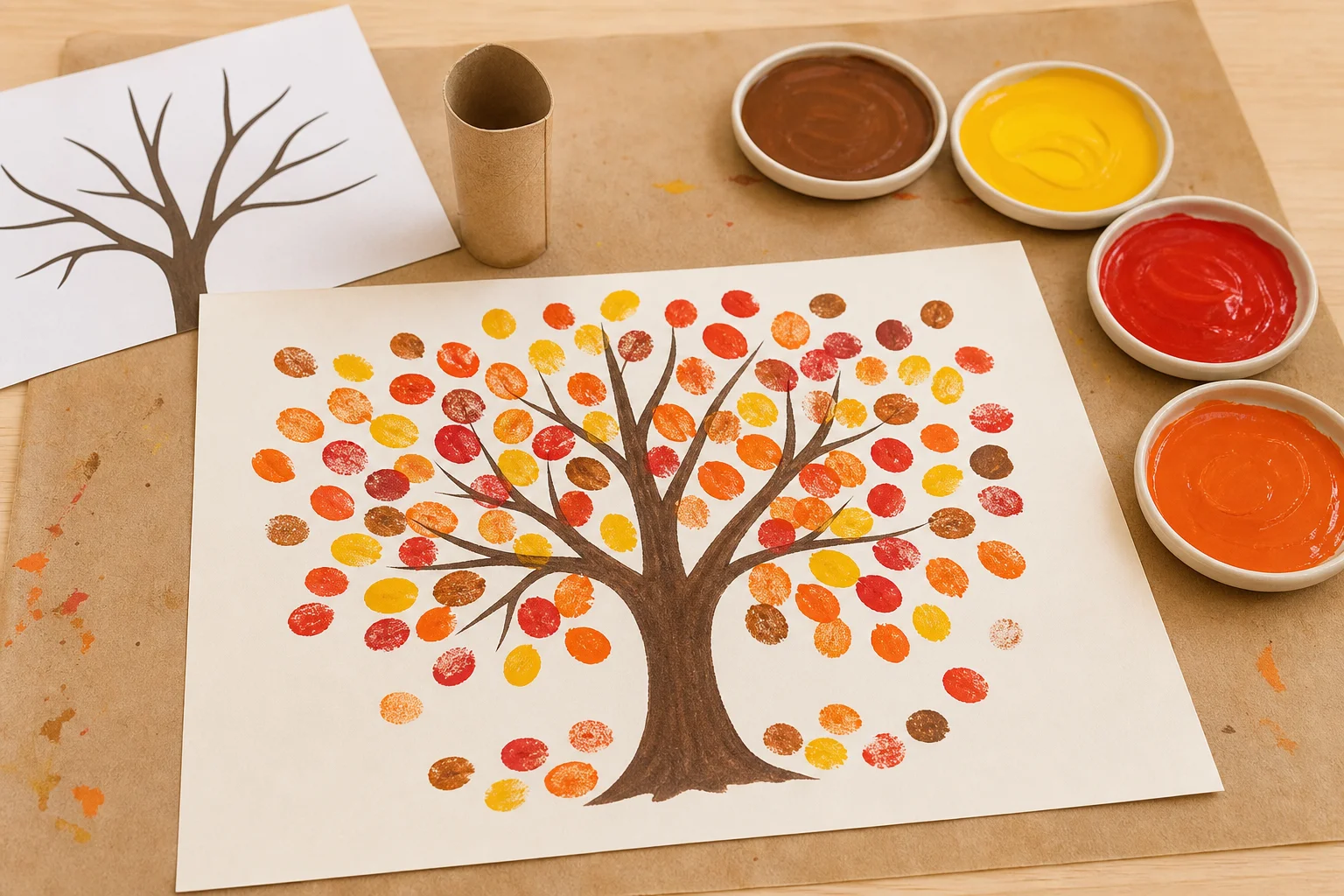 Illustration zur Lomiva-Idee „Herbstbaum stempeln“.