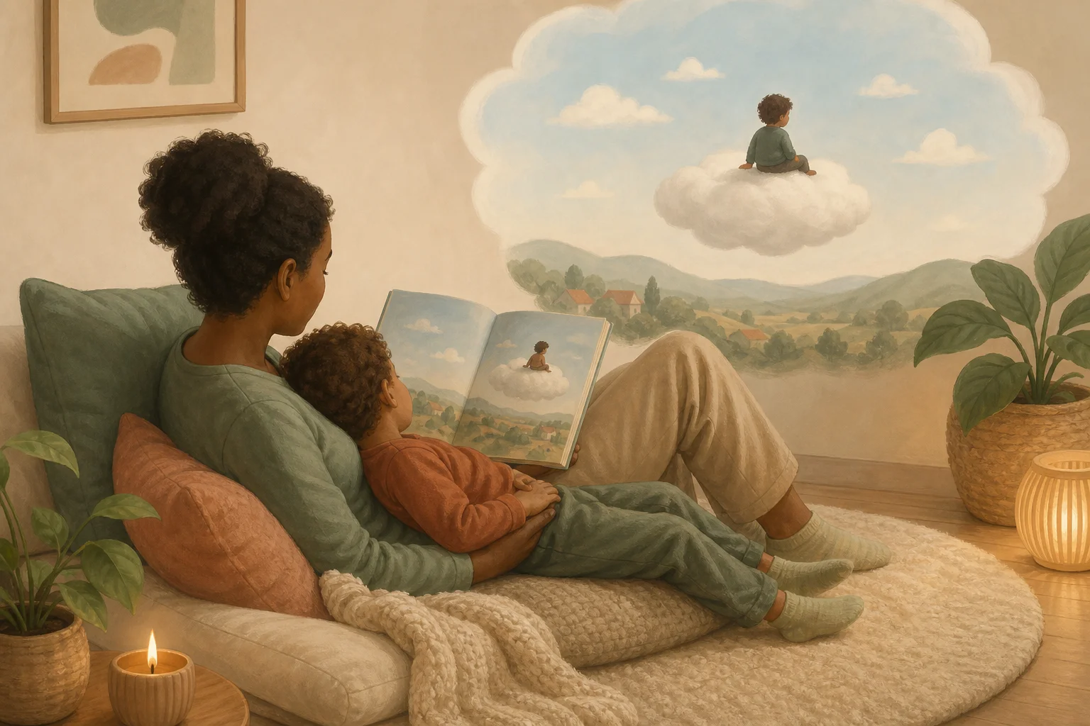 Illustration zur Lomiva-Idee „Reise auf einer Wolke“.