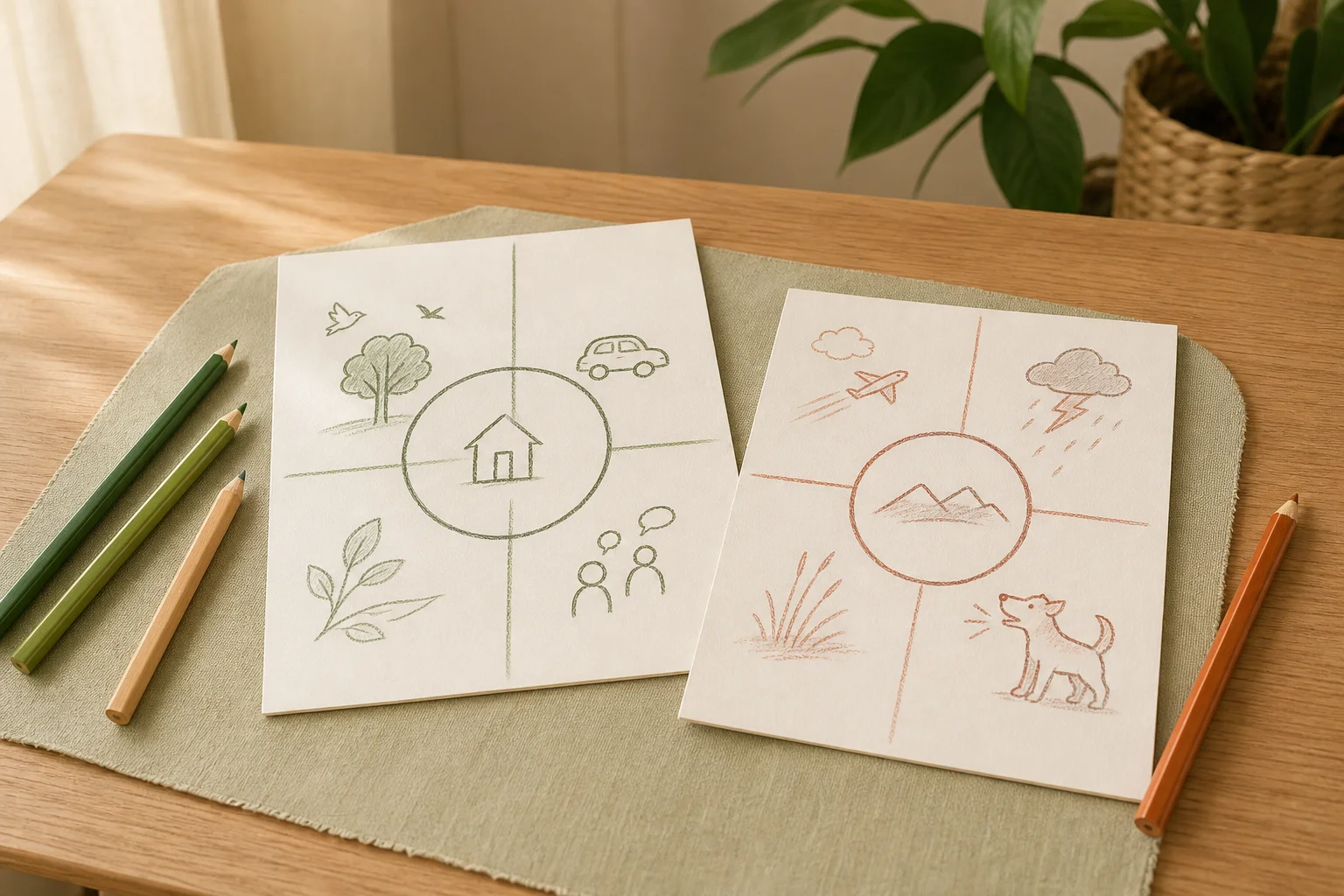 Illustration zur Lomiva-Idee „Stille-Minute mit Geräuschekarte“.