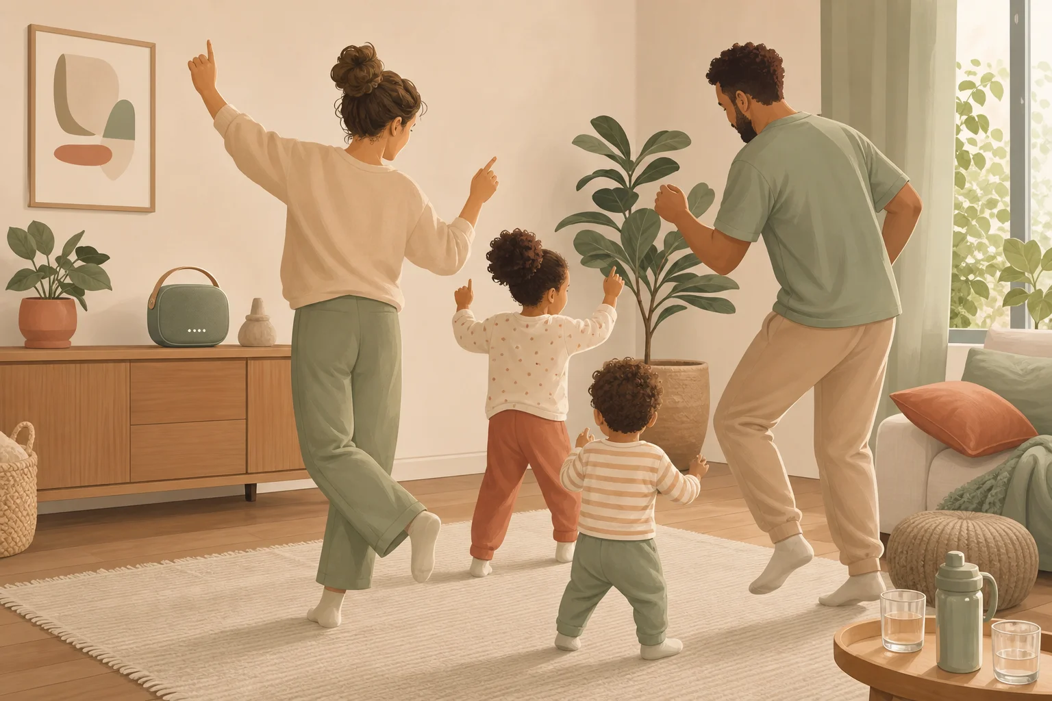 Illustration zur Lomiva-Idee „Familien-Minidisco“.