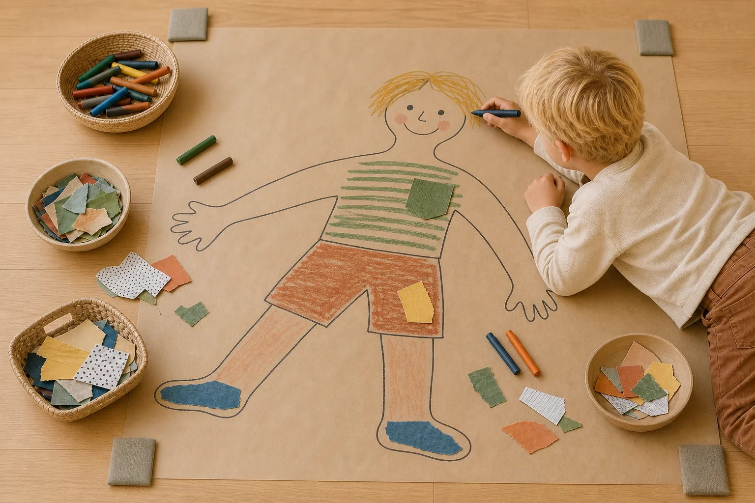 Illustration zur Lomiva-Idee „Mein Körper auf Packpapier“.
