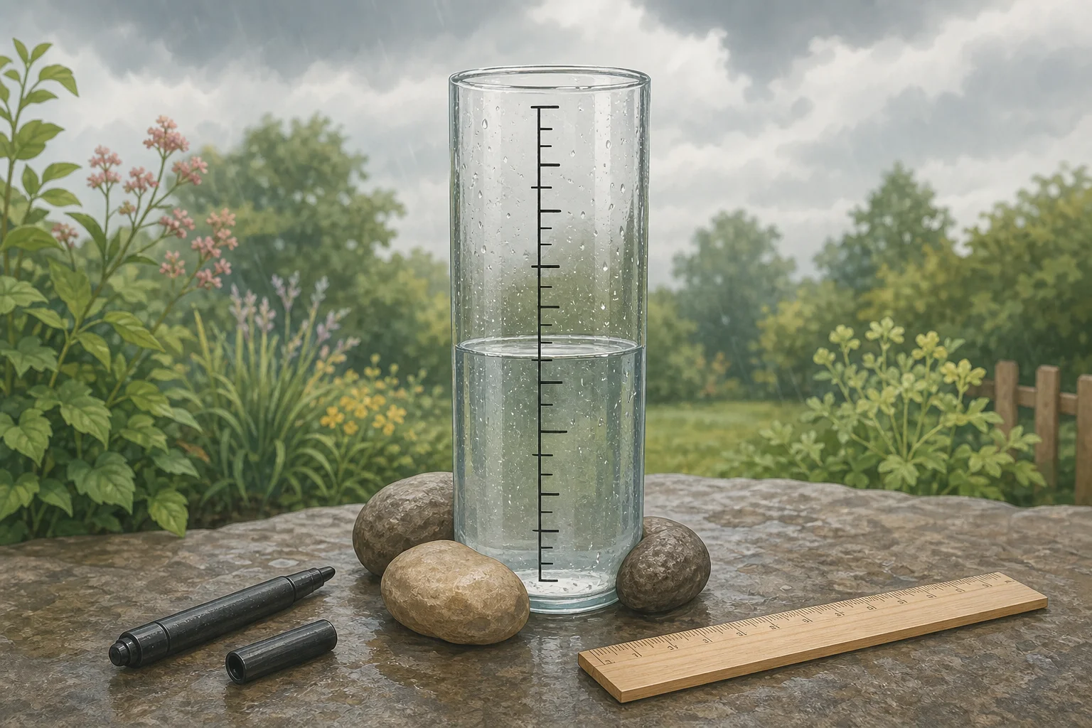 Illustration zur Lomiva-Idee „Regenmesser aus einem Glas“.