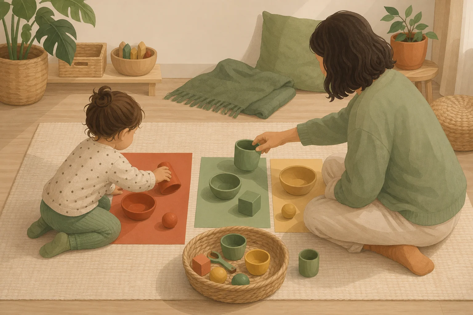 Illustration zur Lomiva-Idee „Farben sortieren im Alltag“.