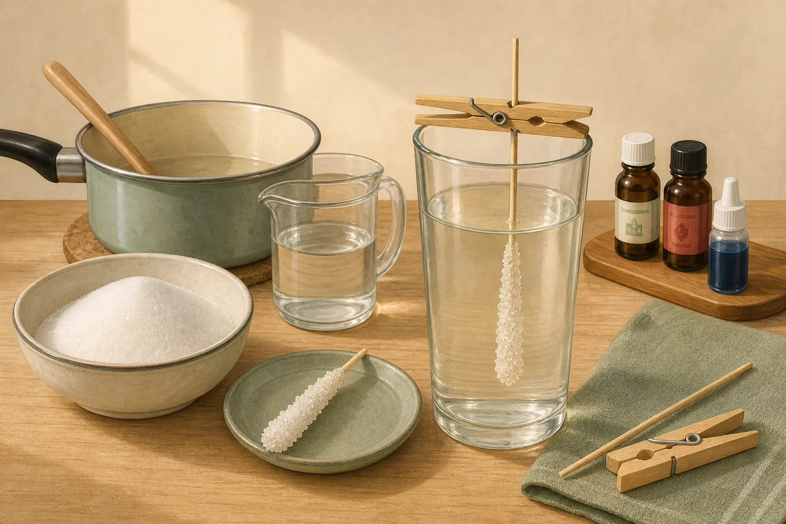 Illustration zur Lomiva-Idee „Zuckerkristalle wachsen lassen“.