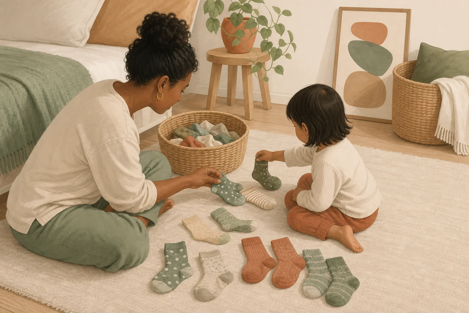 Illustration zur Lomiva-Idee „Socken-Paare finden“.