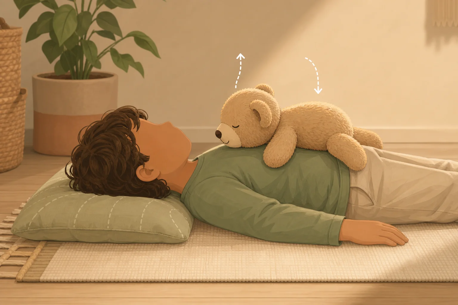 Illustration zur Lomiva-Idee „Kuscheltier-Atempause“.
