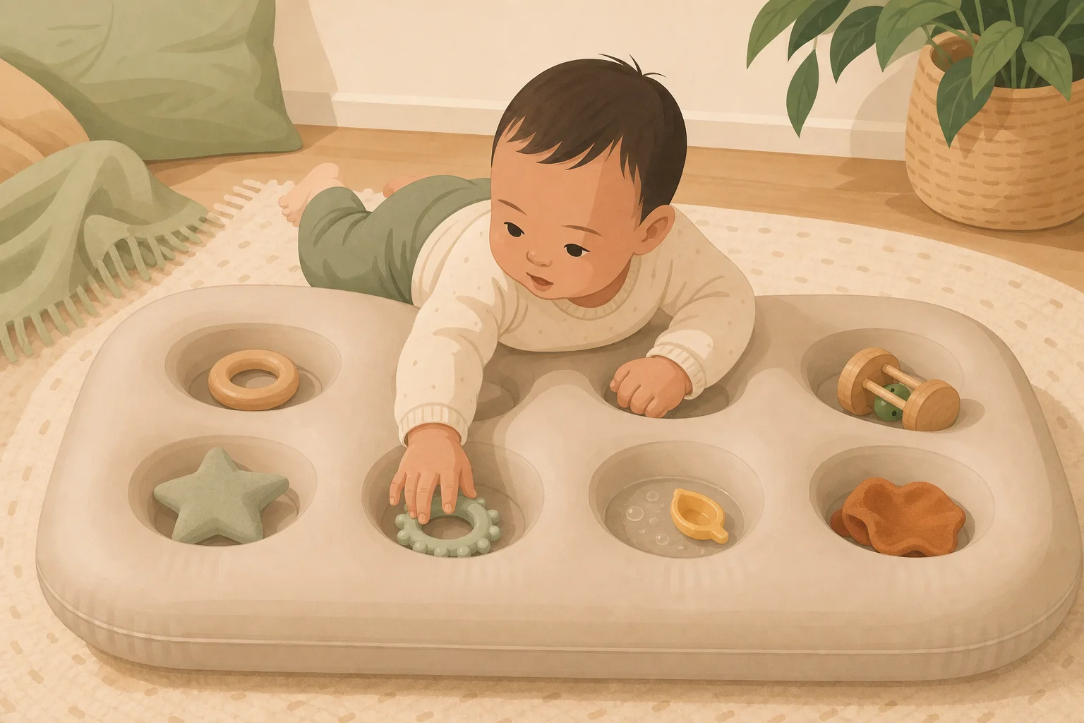 Illustration zur Lomiva-Idee „Kleine Entdeckerwelt auf der Luftmatratze“.