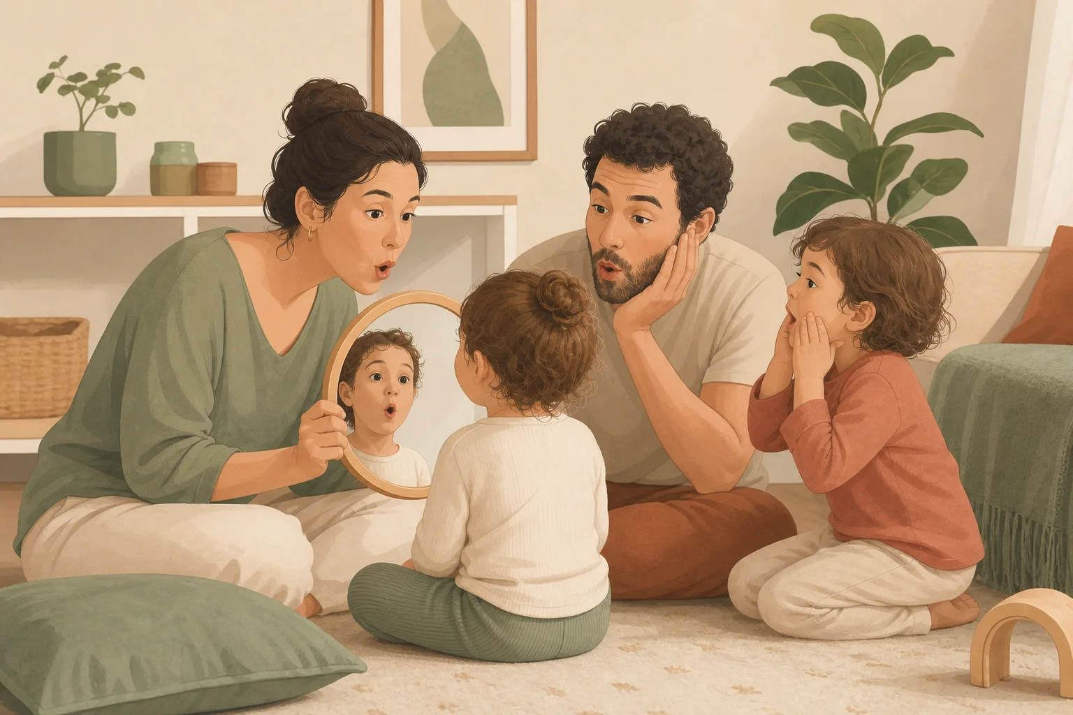 Illustration zur Lomiva-Idee „Gefühlsgesichter nachmachen“.