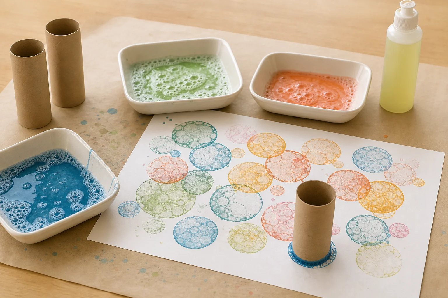 Illustration zur Lomiva-Idee „Blubberbilder mit Papprolle“.