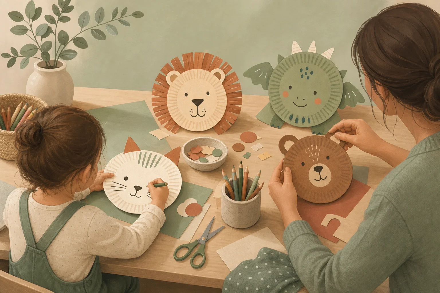 Illustration zur Lomiva-Idee „Pappteller-Tiere“.