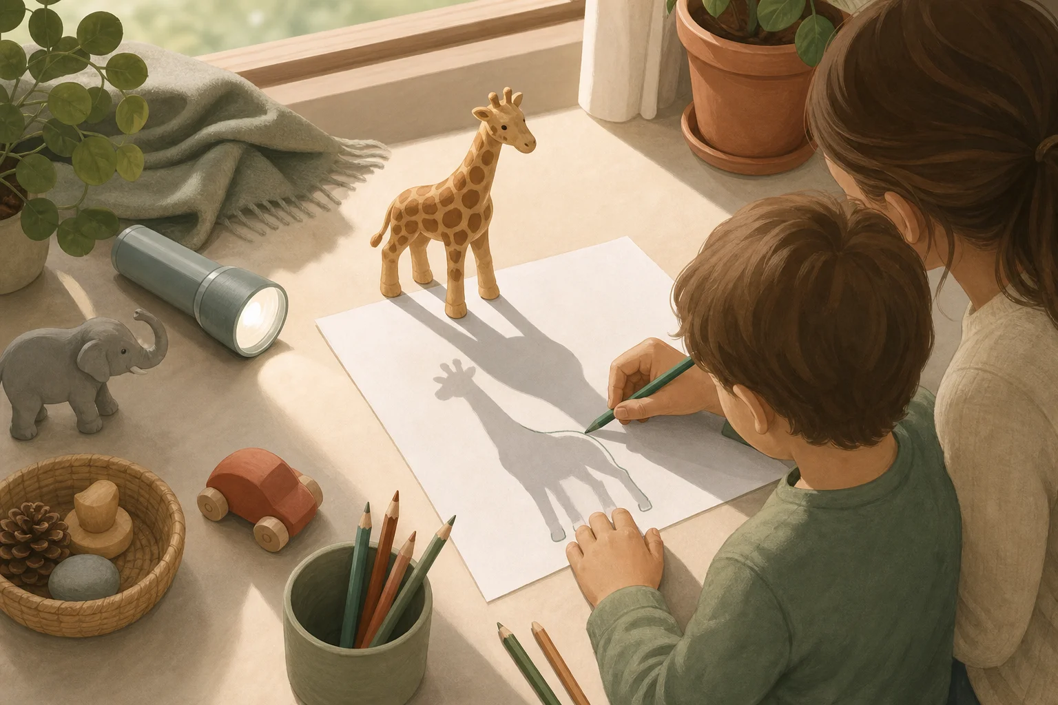 Illustration zur Lomiva-Idee „Schatten nachzeichnen“.