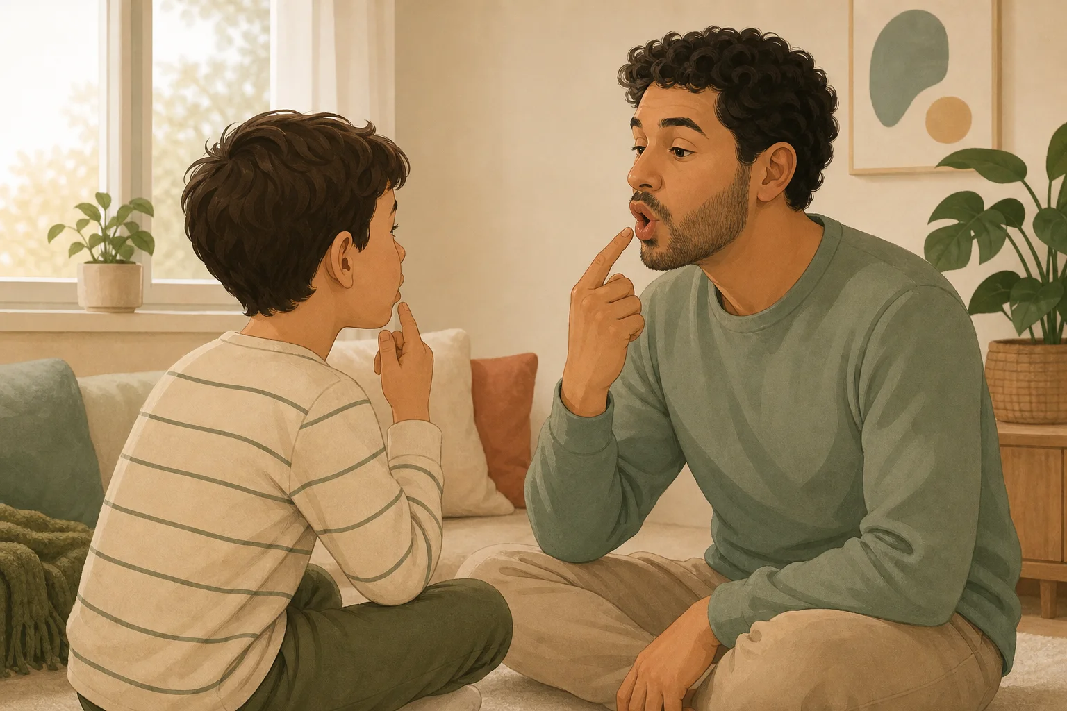Illustration zur Lomiva-Idee „Wörter von den Lippen erraten“.