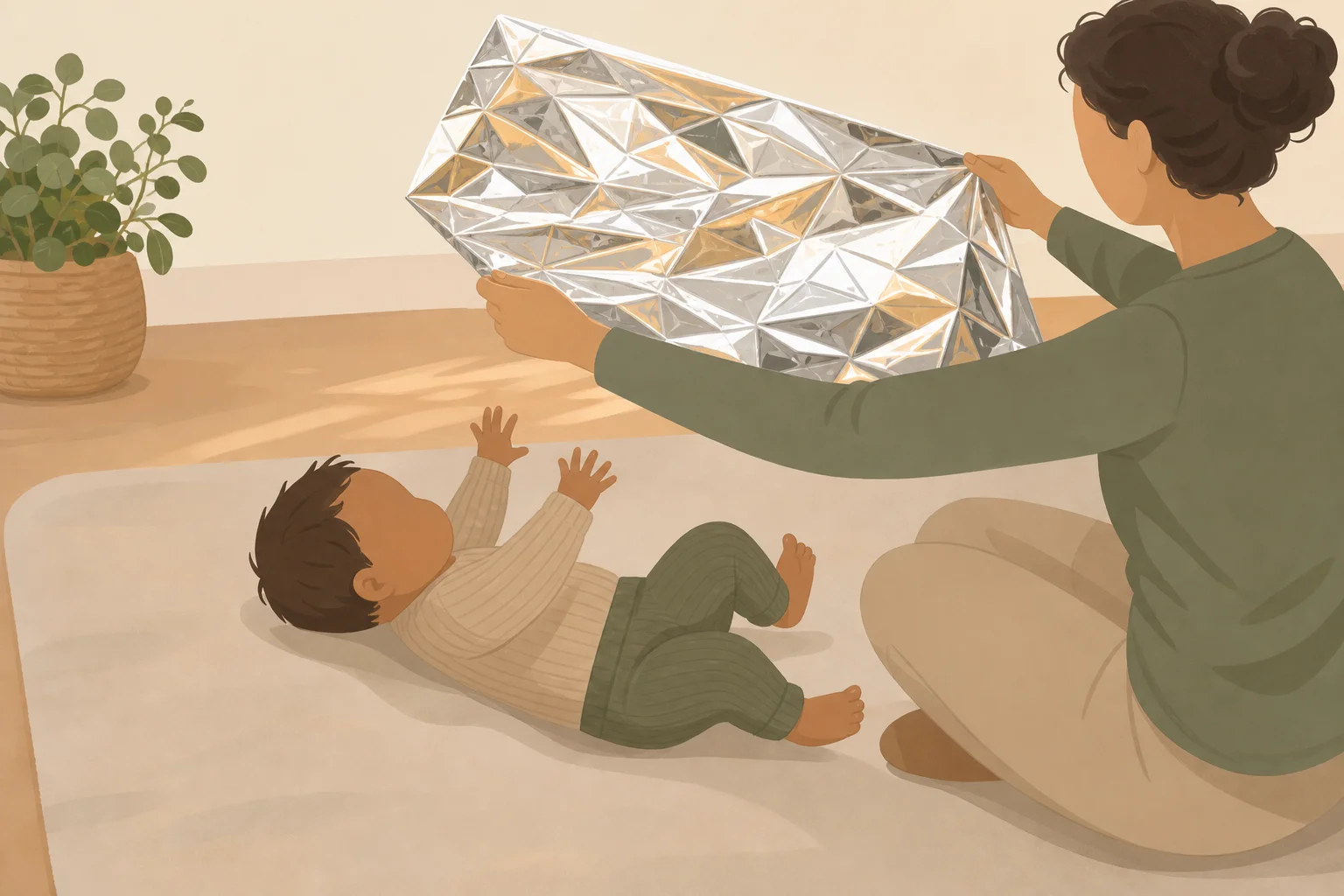 Illustration zur Lomiva-Idee „Rettungsdecke aus Abstand entdecken“.