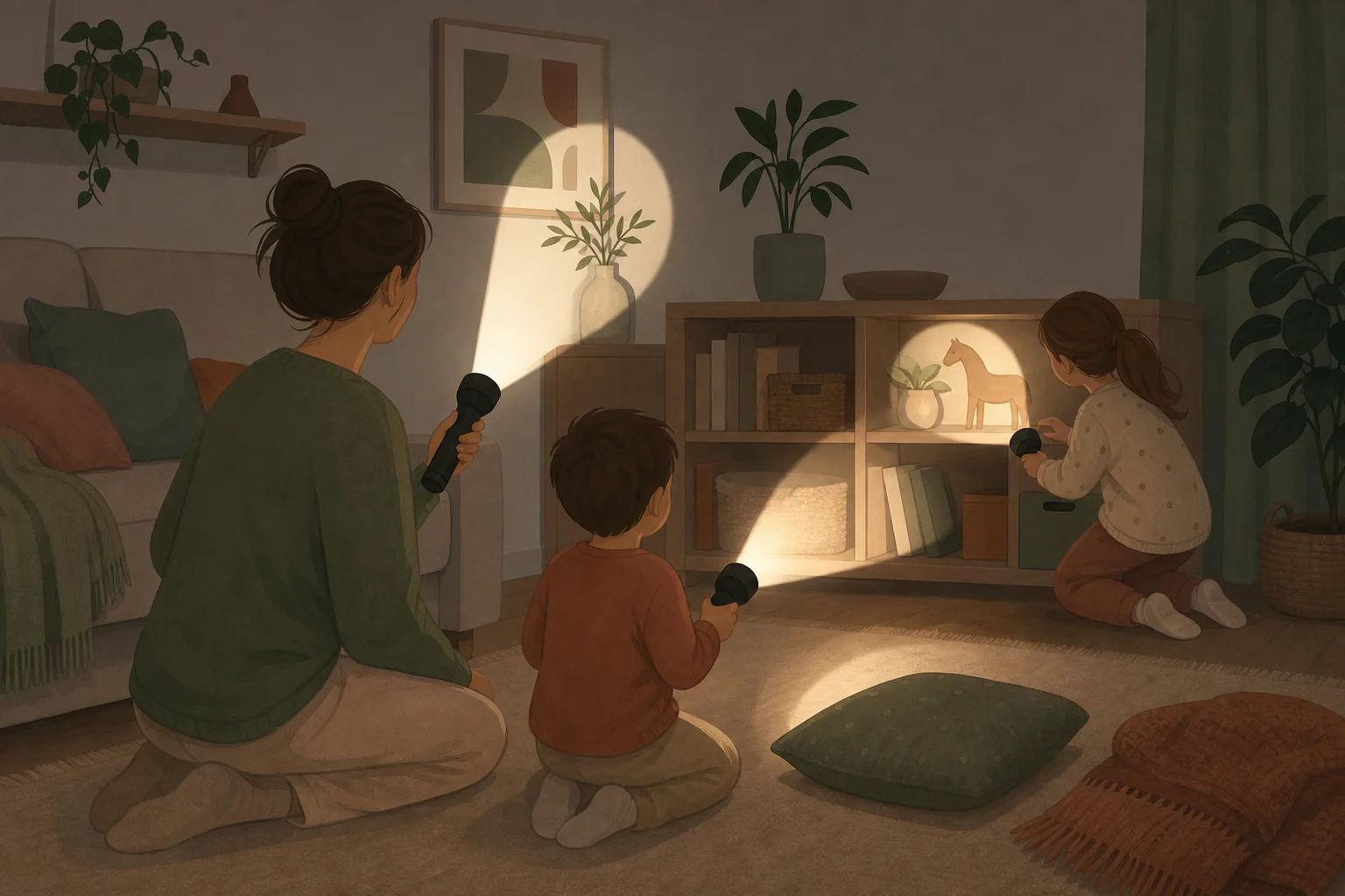 Illustration zur Lomiva-Idee „Taschenlampen-Suche“.