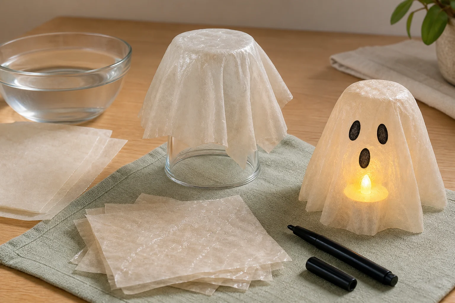 Illustration zur Lomiva-Idee „Butterbrotpapier-Geisterlicht“.