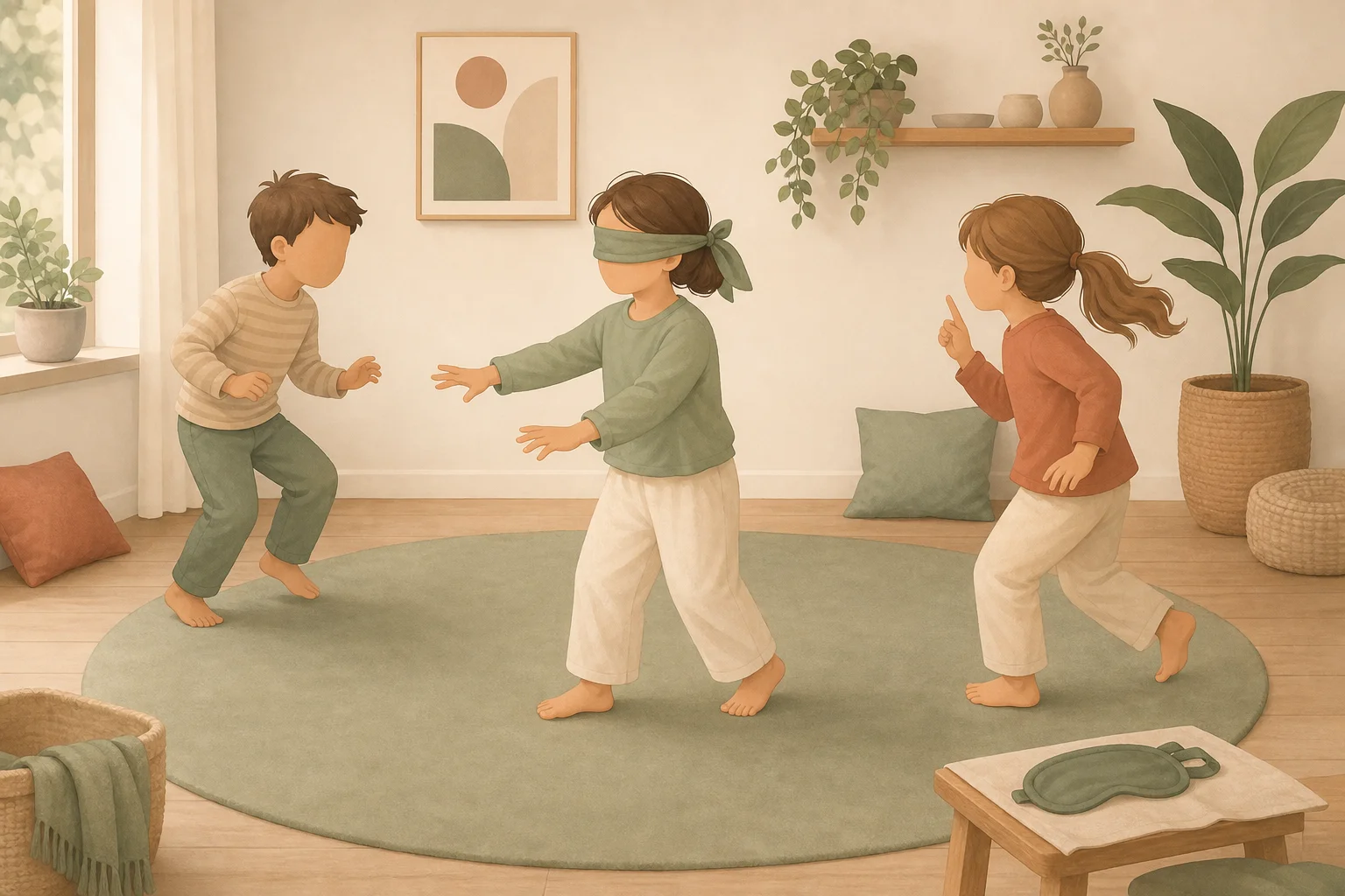 Illustration zur Lomiva-Idee „Blinde Kuh - sichere kleine Spielfläche“.