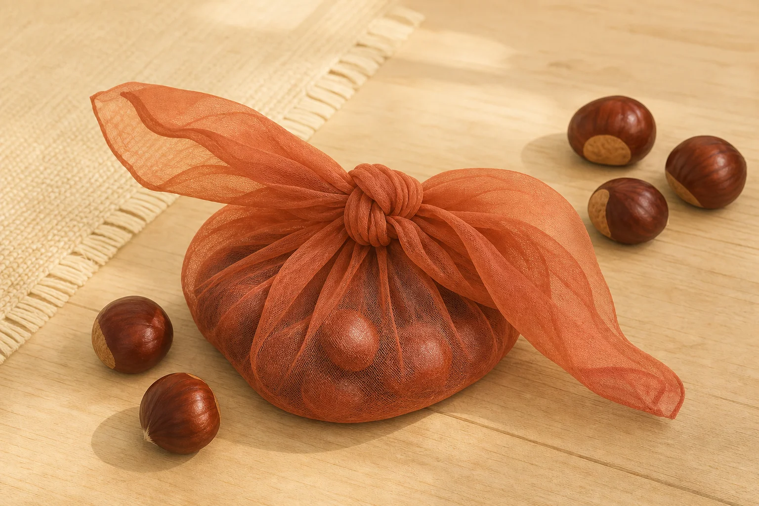 Illustration zur Lomiva-Idee „Herbstschatz im Chiffontuch“.