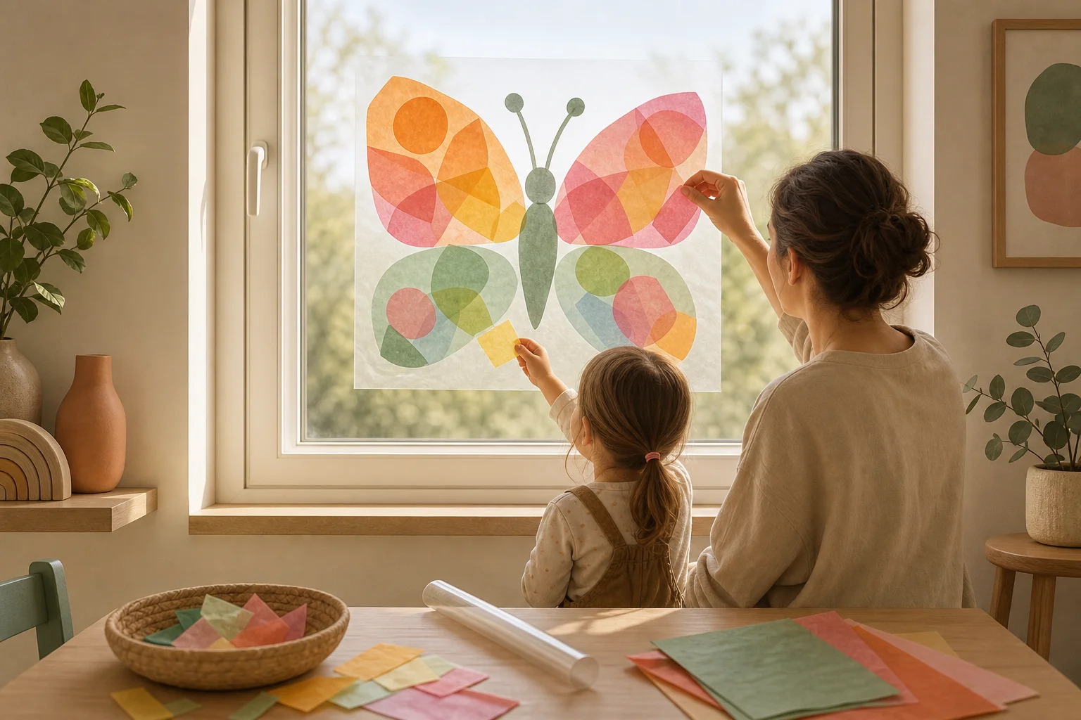 Illustration zur Lomiva-Idee „Fenster-Schmetterling aus Transparentpapier“.