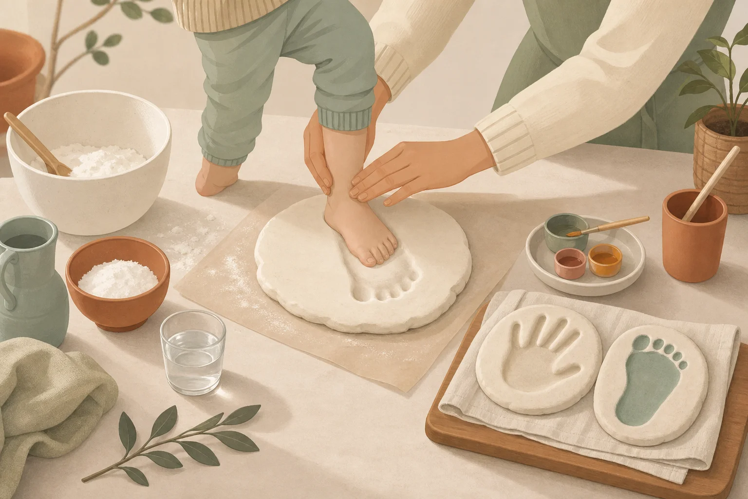 Illustration zur Lomiva-Idee „Salzteig-Hand- oder Fußabdruck“.