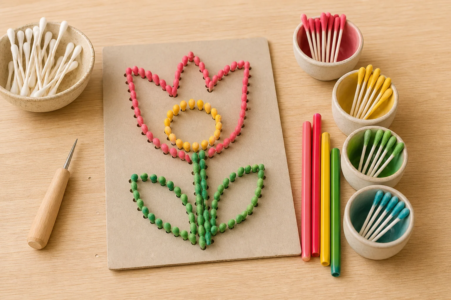 Illustration zur Lomiva-Idee „Wattestäbchen-Steckbild“.