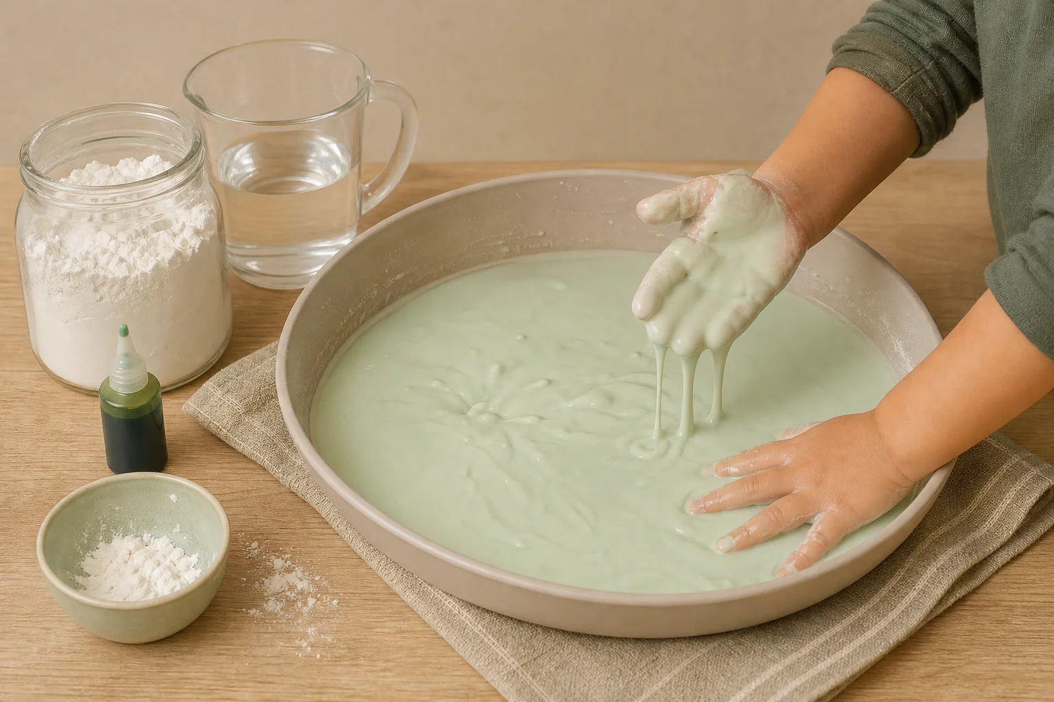 Illustration zur Lomiva-Idee „Fest oder flüssig? Oobleck entdecken“.