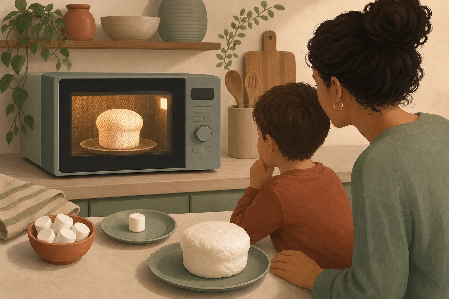 Illustration zur Lomiva-Idee „Riesen-Marshmallow aus der Mikrowelle“.