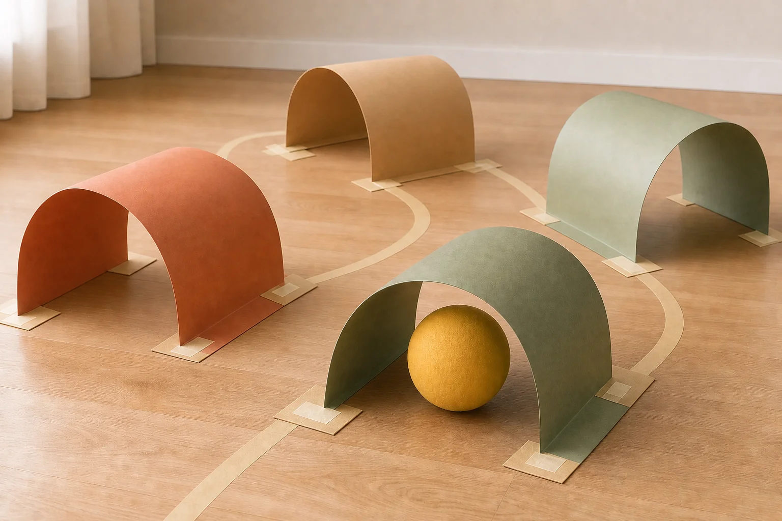 Illustration zur Lomiva-Idee „Papiertunnel für Bälle“.