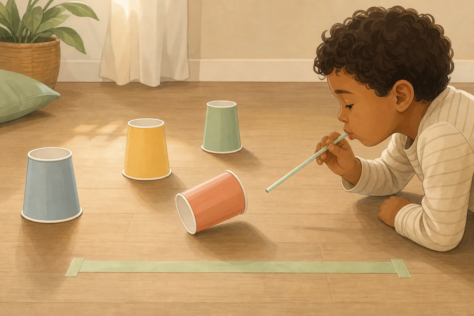 Illustration zur Lomiva-Idee „Becher mit Luft bewegen“.