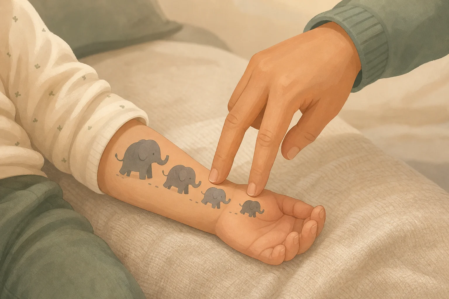 Illustration zur Lomiva-Idee „Der kleine Elefant auf Wanderschaft“.